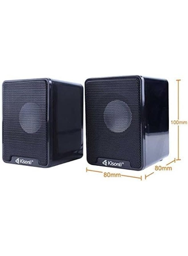 كيسونلي مكبر صوت Kisonli  K100 USB 2.0 متعدد الوسائط لأجهزة الكمبيوتر المحمولة والمكتبية - نظام صوت ستيريو ثنائي القنوات مع مدخل AUX 3.5 ملم، صوت جهير قوي، تصميم صغير الحجم للكمبيوتر والتلفزيون والهاتف المحمول - Image 2